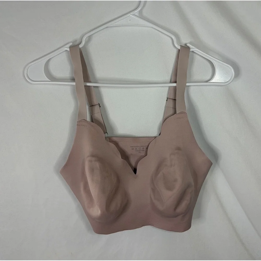 Seamless Scalloped Wireless Bralette Mauve Pink XL Adjustable Straps Comfort Bra